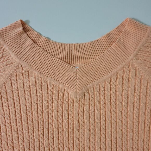 Talbots Peach V-neck Long Sleeve Cable Stitch Pullover Sweater - Picture 7 of 12